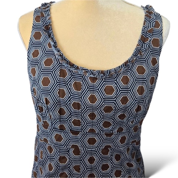 Stunning Tory Burch Sleeveless Designer Dress - Brown & Navy Geometric Print 10 - Picture 2 of 4